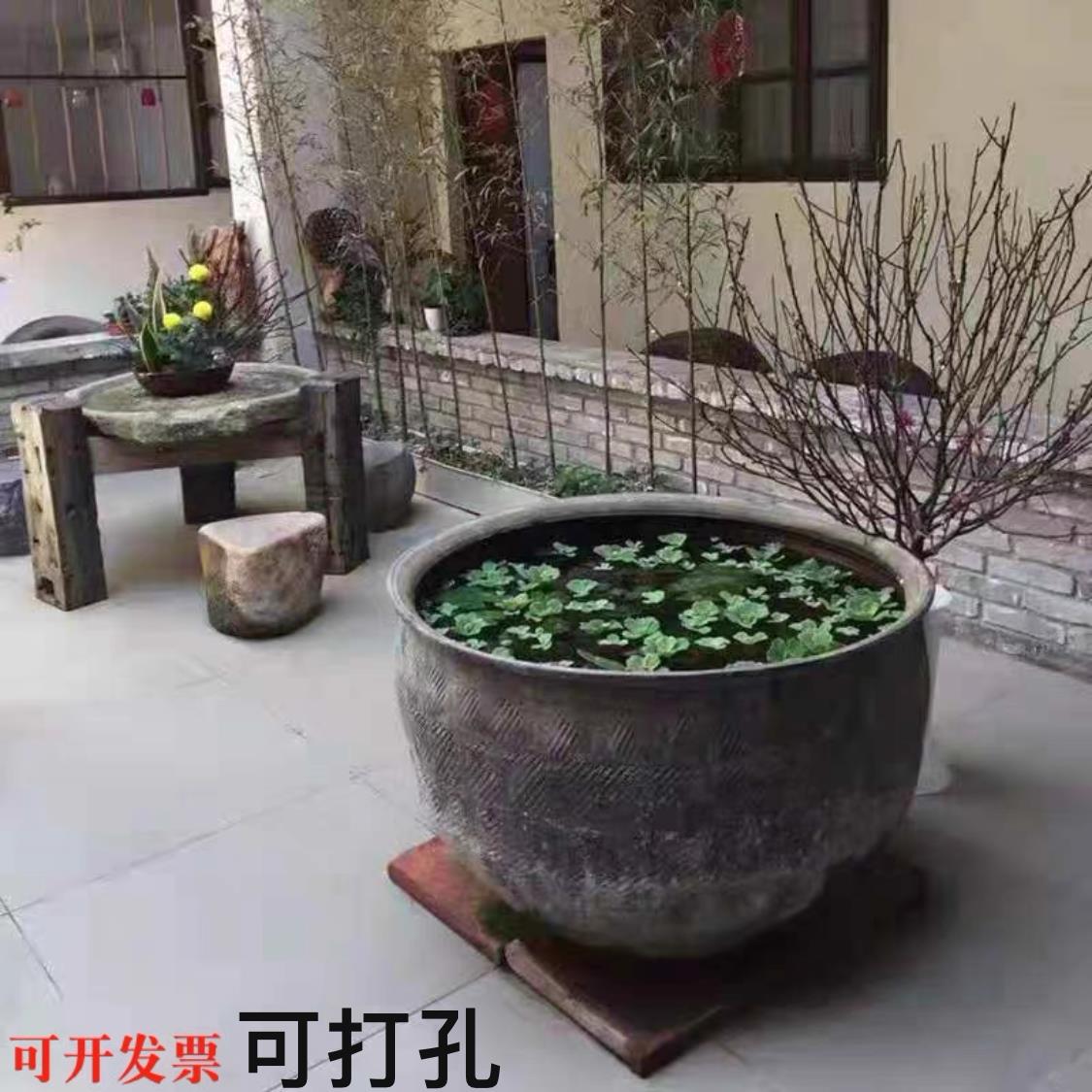 老北京金鱼瓦盆 加厚独立式陶瓷鱼缸 无釉土陶养荷睡莲缸