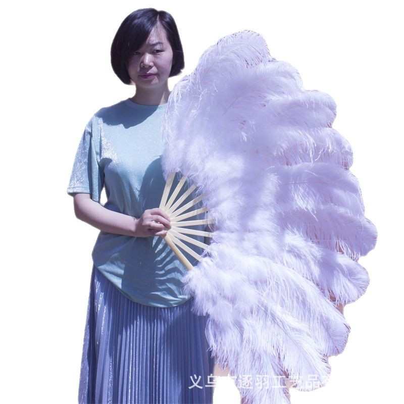 厂家直销大号鸵鸟羽毛扇肚皮舞蹈酒吧表演唱会道具白羽毛扇子包邮