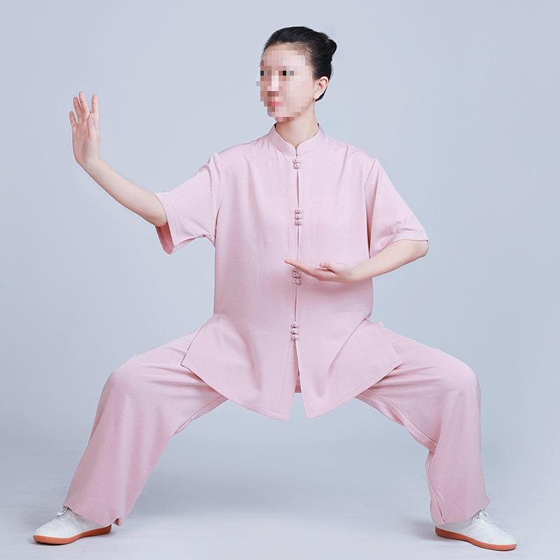 太极服装女新款太极拳练功服太极服女夏季醋酸锻短袖薄