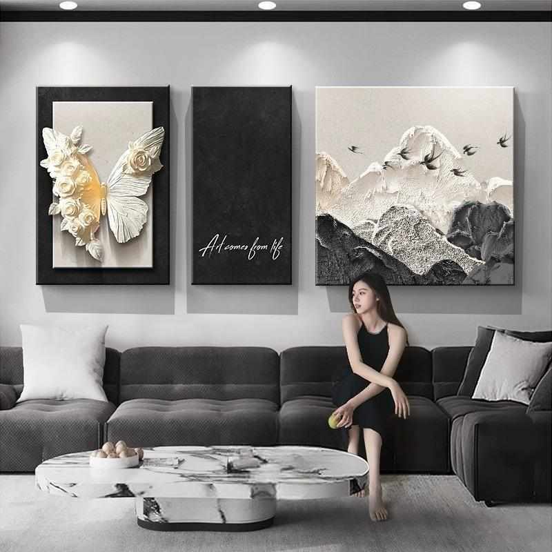 法式中古风客厅装饰画高级感沙发背景墙挂画简约现代2025新款壁画