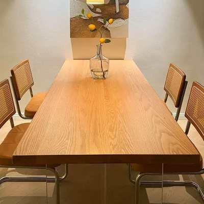 日式亚克力悬浮实木餐桌中古风家用小户型白蜡木长方形原木风桌子