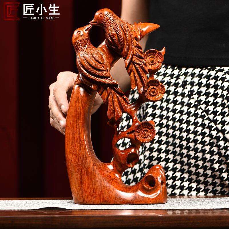 木雕摆件喜上眉梢实木质雕刻花鸟家居中式客厅书房办公装饰工艺品