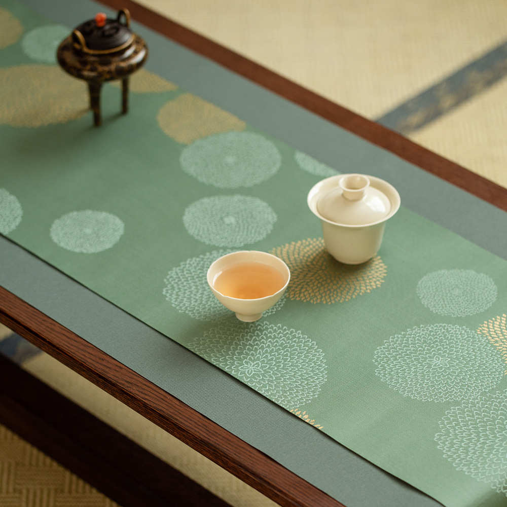 知舍茶具石桥茶席三色拼接桌旗布艺涤丝织锦现代简约茶帘不防水