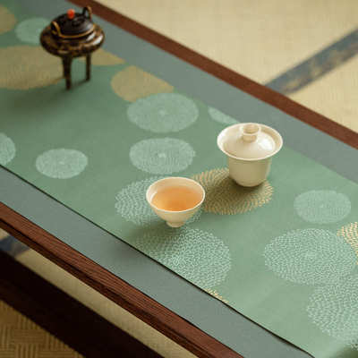 知舍茶具石桥茶席三色拼接桌旗布艺涤丝织锦现代简约茶帘不防水