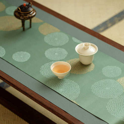 知舍茶具石桥茶席三色拼接桌旗布艺涤丝织锦现代简约茶帘不防水