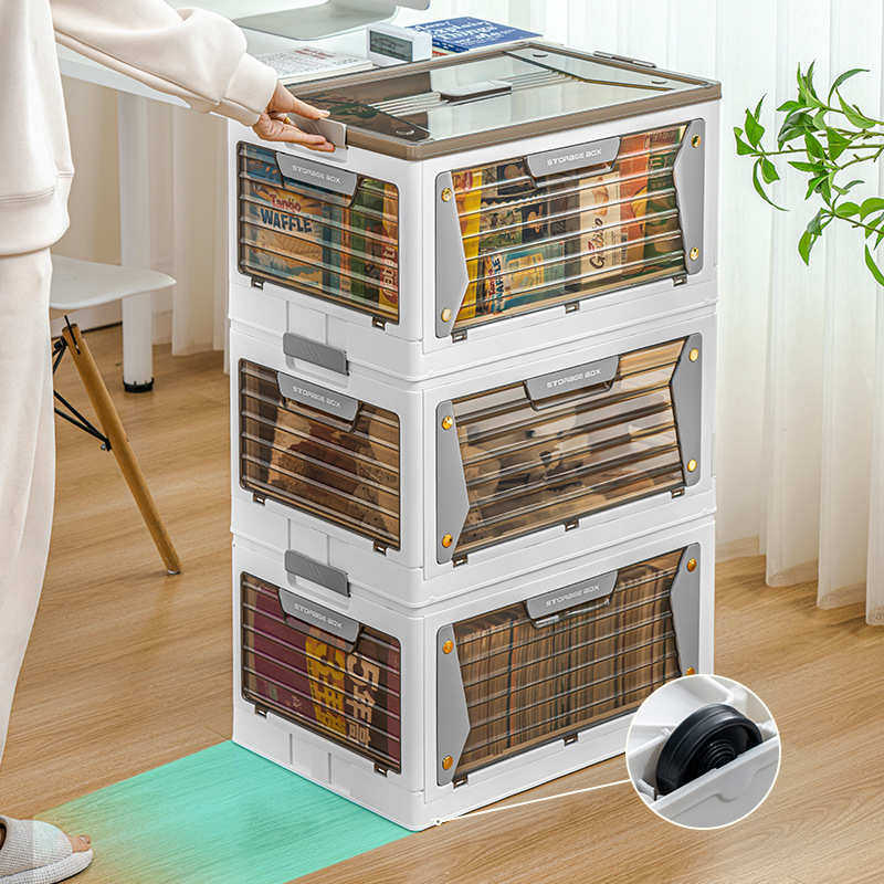 可折叠家用收纳箱零食储存箱塑料宿舍整理置物箱带滑轮透明储物箱,收纳整理,收纳箱,淘宝优惠券,粉丝福利购,淘宝优惠卷