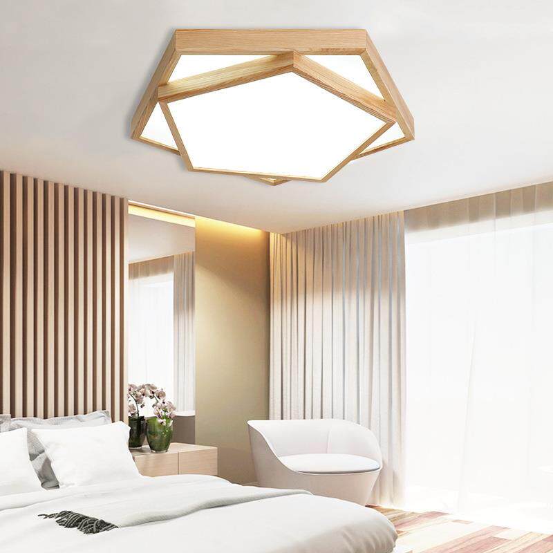 创意几何实木卧室吸顶灯北欧原木客厅灯个性日式房间led书房灯具
