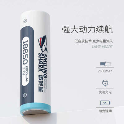 微笑鲨手电筒头灯风扇玩具锂电池充电电池18650大容量高续航3.7V