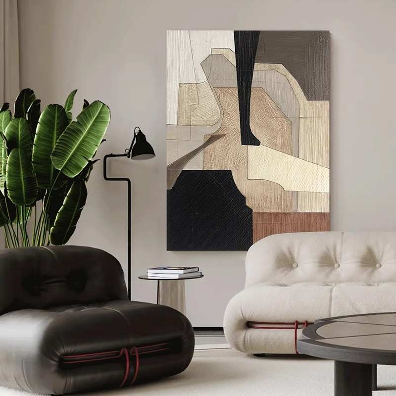 纯手绘油画《晚舟》高级感抽象客厅装饰画现代简约走廊玄关挂画