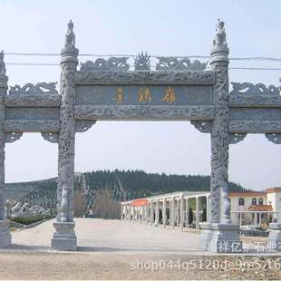石牌坊牌楼厂家村口石牌楼景区广场古建三门五楼花岗岩石牌楼门楼