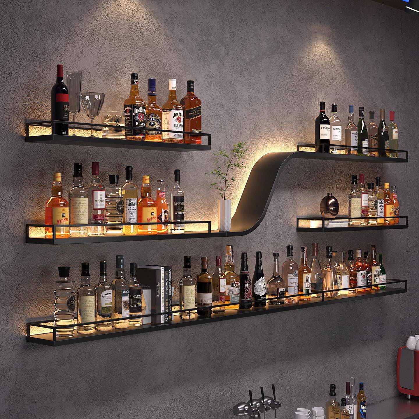 酒吧吧台铁艺酒架壁挂式置物架酒吧饭厅墙上展示架工业风红酒架