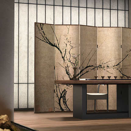 7W新中式古典梅花实木屏风折叠移动隔断客厅卧室遮挡办公室酒店折