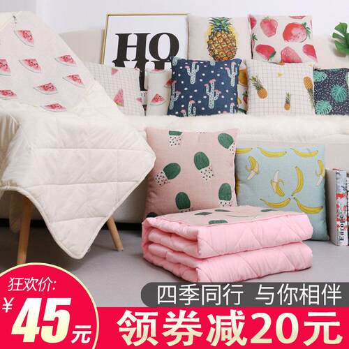 抱枕被子两用水果棉麻办公室靠垫汽车用靠枕头午睡加厚毯子二合一