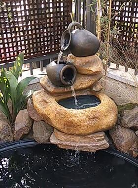 假山水喷泉中国式小院房室外阳台花园循环鱼塘布局装饰景观装饰