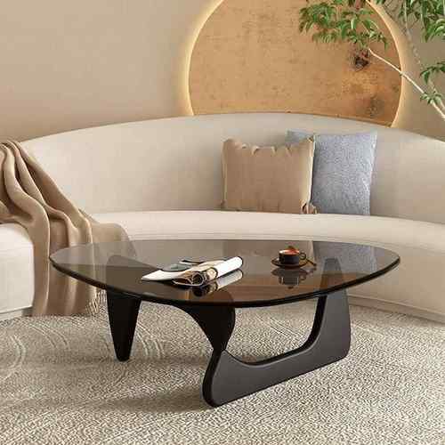 家用钢化玻璃茶几小户型客厅实木现代简约创意三角形茶几