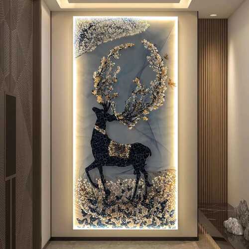 高级轻奢入户玄关装饰画led灯光画大气走廊过道挂画客厅竖版壁画