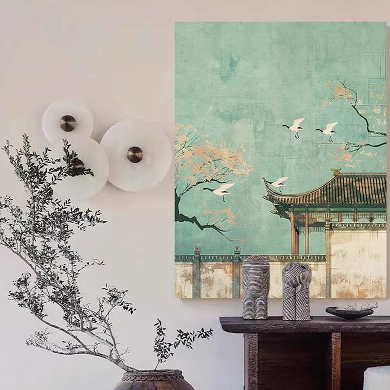 风大书房客厅中式装饰画美学法式茶室宋代宋徽宗新瑞鹤挂画幅中古