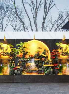 大型水幕墙流水屏风新中式进门玄关流水摆件别墅庭院户外喷泉造景