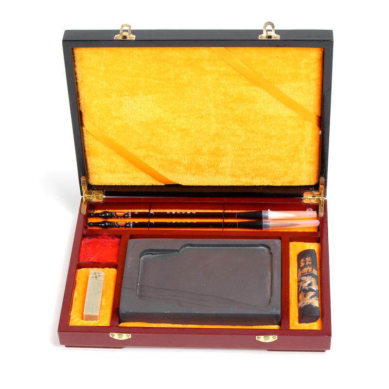 供应初学毛笔木制漆盒文房四宝套装笔墨纸砚