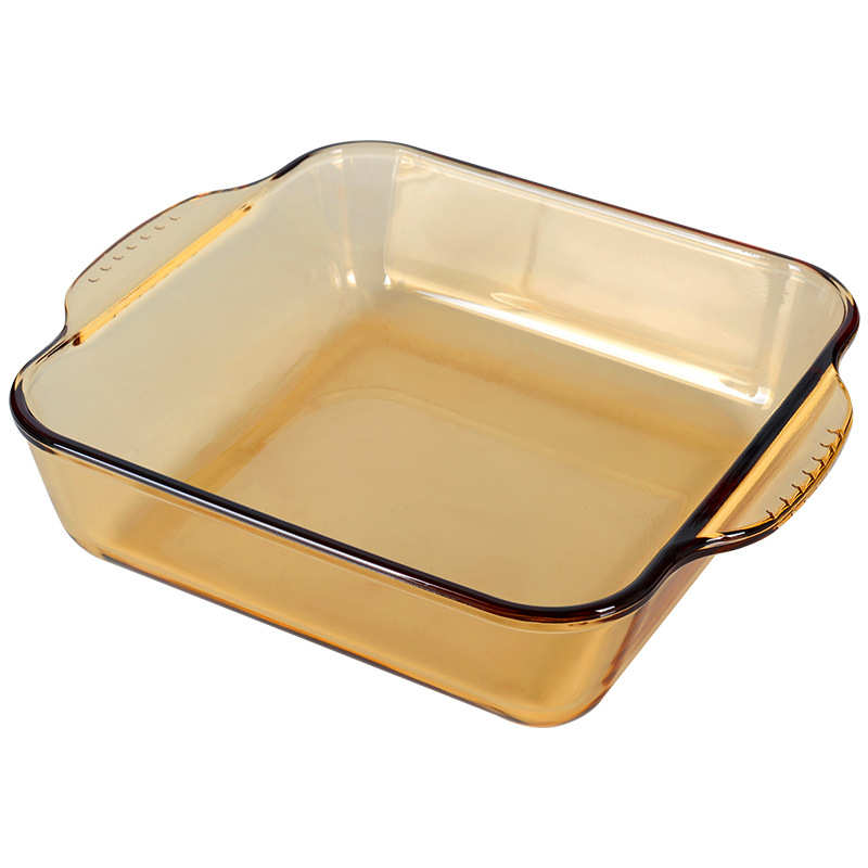 9V7T高硼硅耐热玻璃烤盘家用餐具烤箱微波炉防烫双耳深菜盘琥珀餐