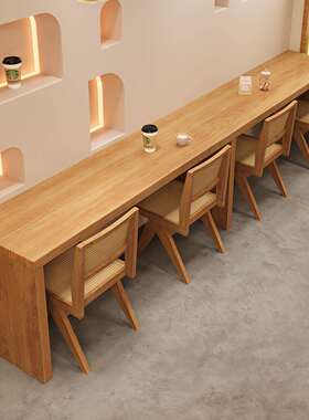 北商靠墙实木餐桌欧椅组合奶茶用咖啡餐饮wyy20251店矮吧台桌长原
