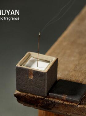 日式手作方盒香炉 家居古风香薰炉焚香插香立粗陶香皿创意香盘炉