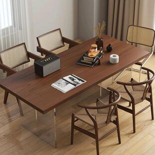 铁知音实木餐桌家用小户型长方形洽谈桌椅组合亚克力悬浮吃饭桌子