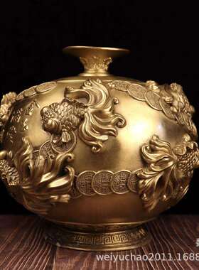 纯铜金玉满堂花瓶工艺品摆件花开富贵年年有余金鱼花瓶工艺品摆设