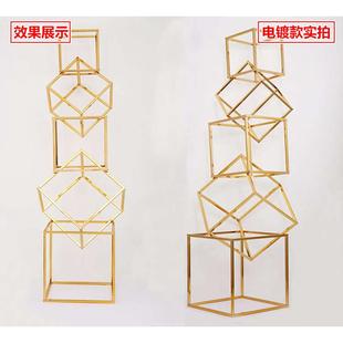 电镀金色方框路引婚礼装 婚庆新款 饰铁艺几何路引T台摆放道具用品