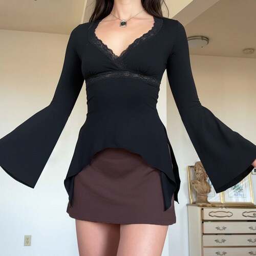 Vintage Elegant Lace V-Neck Slim Fit Women's Top