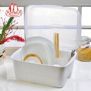 厨房沥水碗架家用碗筷收纳盒大容量餐具收纳箱置物架带盖子塑料碗