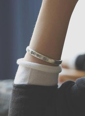 高档小篆古汉风《体长未央》足乐9银99纯银手镯喜如意镯 喜竹原创