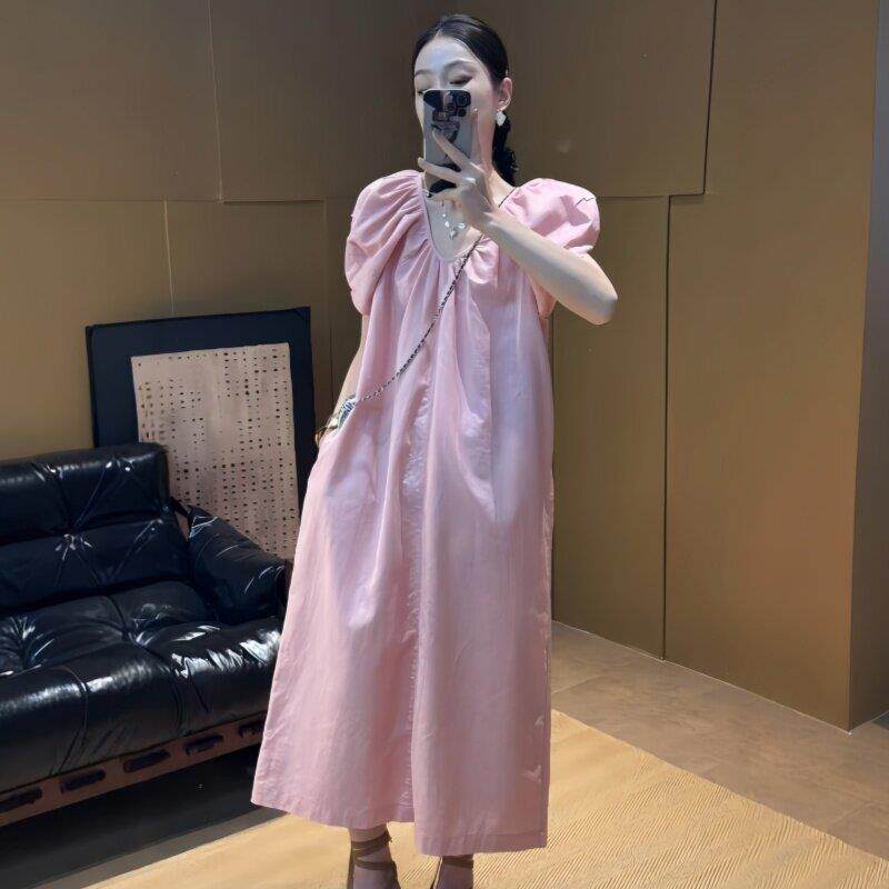 欧洲站气质泡泡袖连衣裙女2026年夏季新款大码高级感显瘦减龄长裙