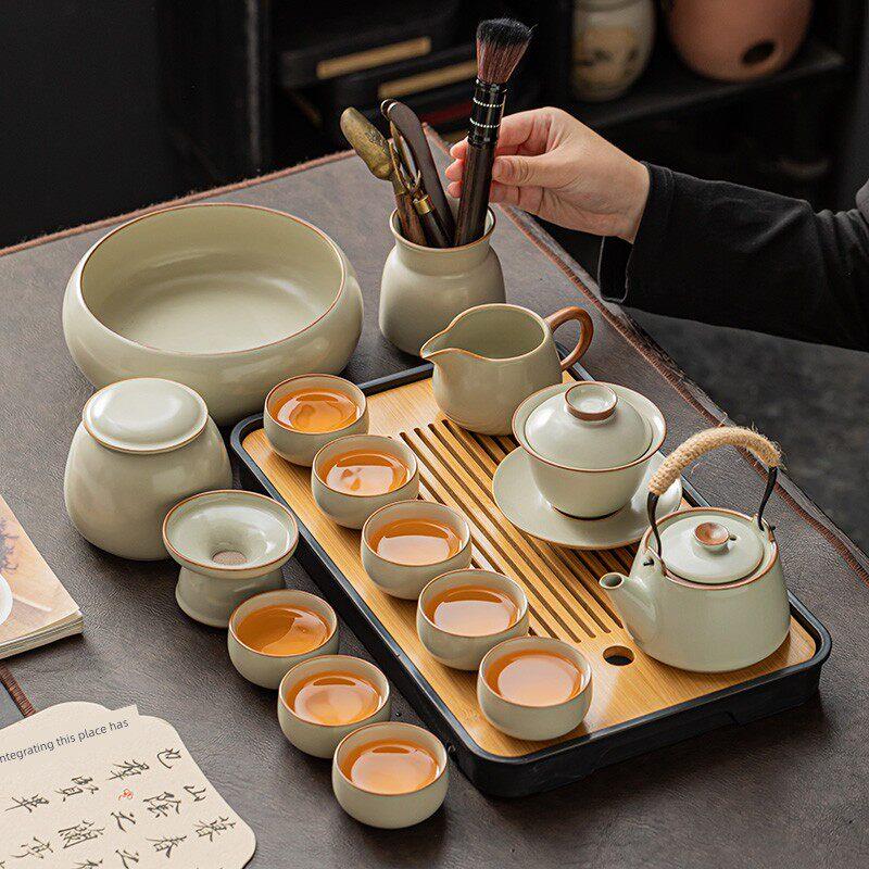 景德镇官方正宗汝窑茶具茶壶茶杯可及高档高档功夫盖碗陶瓷家庭办