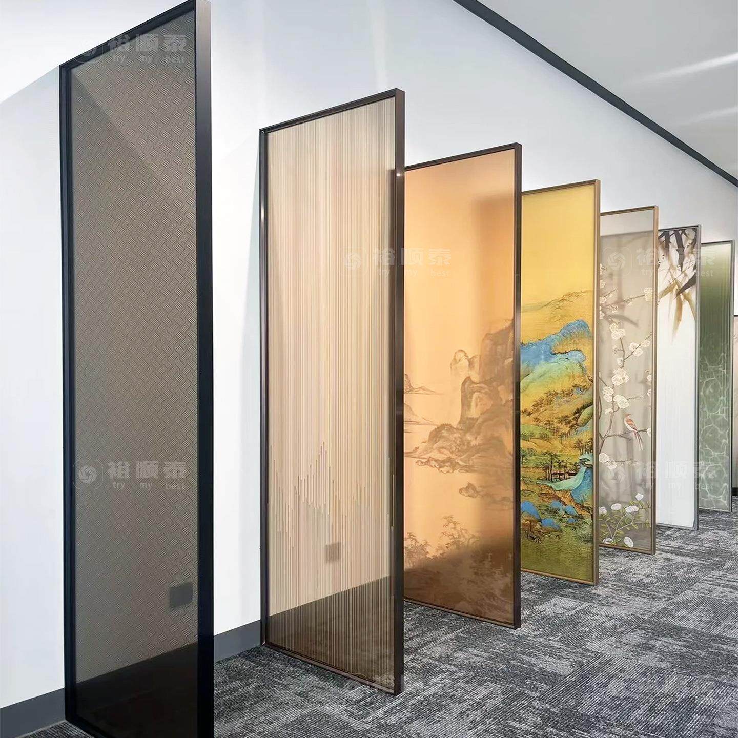 厅高端251122不锈艺术丝夹玻璃隔断屏风别墅客酒钢店背景墙现代入