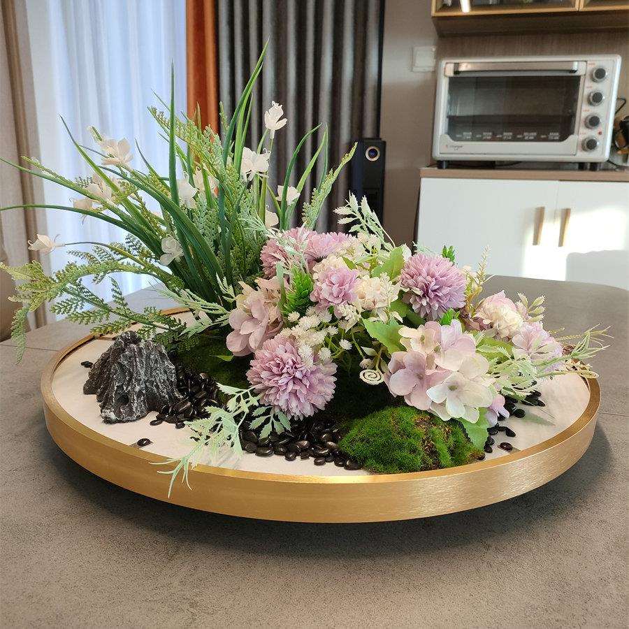 酒店桌摆间摆花电动TVV转盘插花装饰品饭店餐中厅圆桌微景观餐台
