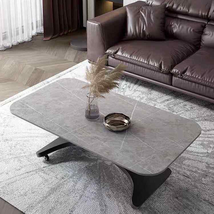 意式岩板升降茶几餐桌两用小户型公寓轻奢家用多功能茶几秒变餐桌