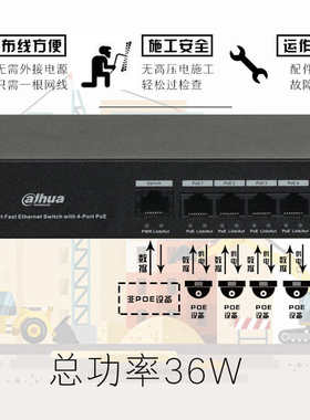 正品大华 DH-S1300C-4ET1ET-DPWR 4口百兆POE安防SMB POE交换机