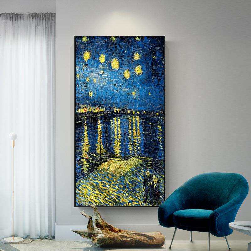 梵高名画玄关装饰画现代简约走廊印象派墙画单幅油画星空丰收杏花