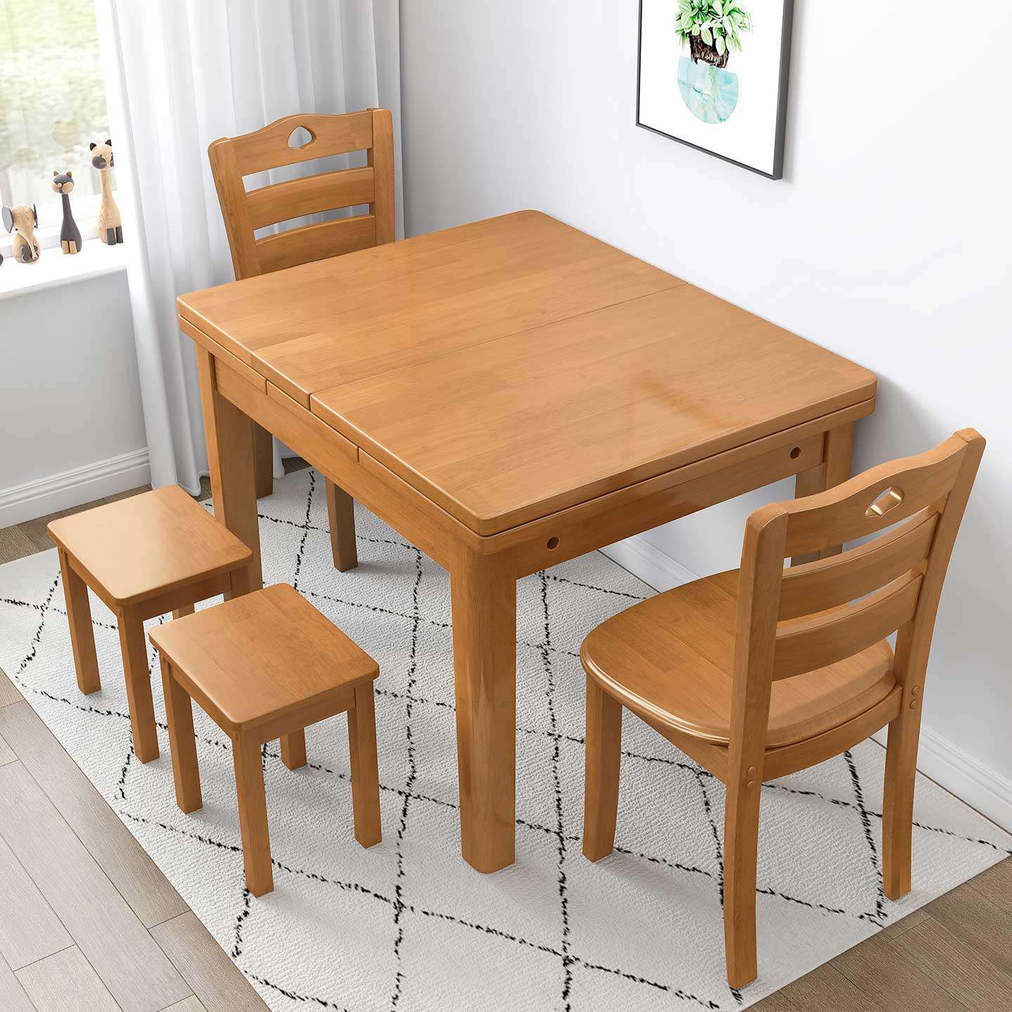 现代中式全型实餐餐桌胡桃色可缩伸YY914002家用升降小户桌椅组合