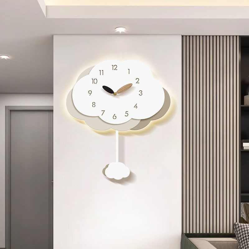 l1s免打孔云朵创意钟表客厅2024新款挂钟简约家用静音时钟挂墙装