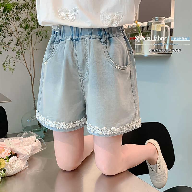 英国Next Kiss女童牛仔短裤新款夏季女孩洋派薄款外穿花边五分裤