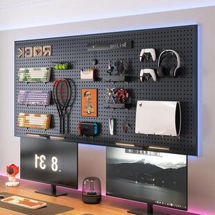 不锈钢洞洞板置物架墙面冲孔板挂板玄关入户装饰板黑色墙上收纳层