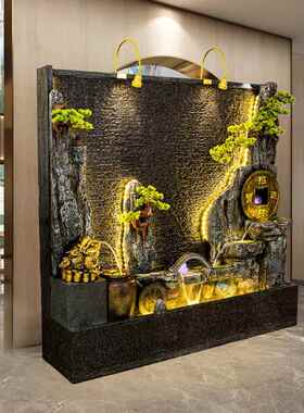 假山流水摆件循环喷泉水幕墙花园庭院装饰中式玄关造景观屏风摆件