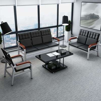 工厂直销办公沙发三人位接待室简约会客排椅加厚西皮铁架茶几组合