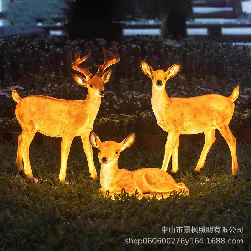 户外梅花麋鹿灯发光树脂动物灯公园亮化广场园林太阳能大型景观灯