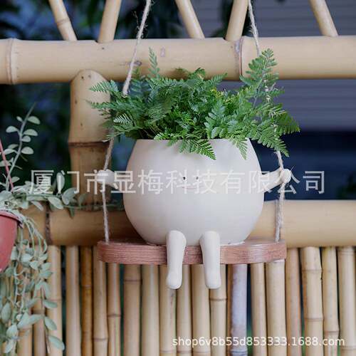 可爱笑脸创意秋千花盆多肉花盆绿植网红个性花盆摆件树脂工艺花盆