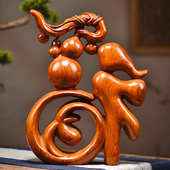 玄关葫芦五福客厅福字花梨木柜礼品摆件家居实木雕刻乔迁摆件装 饰