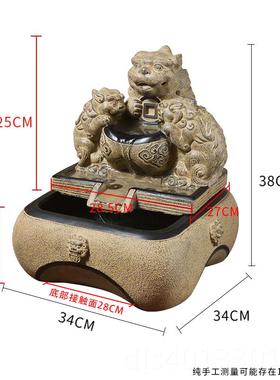 高档中式茶室玄关流水生财件循环水客厅桌貔装貅饰办面公室摆开业