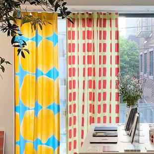 ins风窗帘免打孔魔术贴黏贴式卧室飘窗半遮光网红穿杆挂钩门帘布
